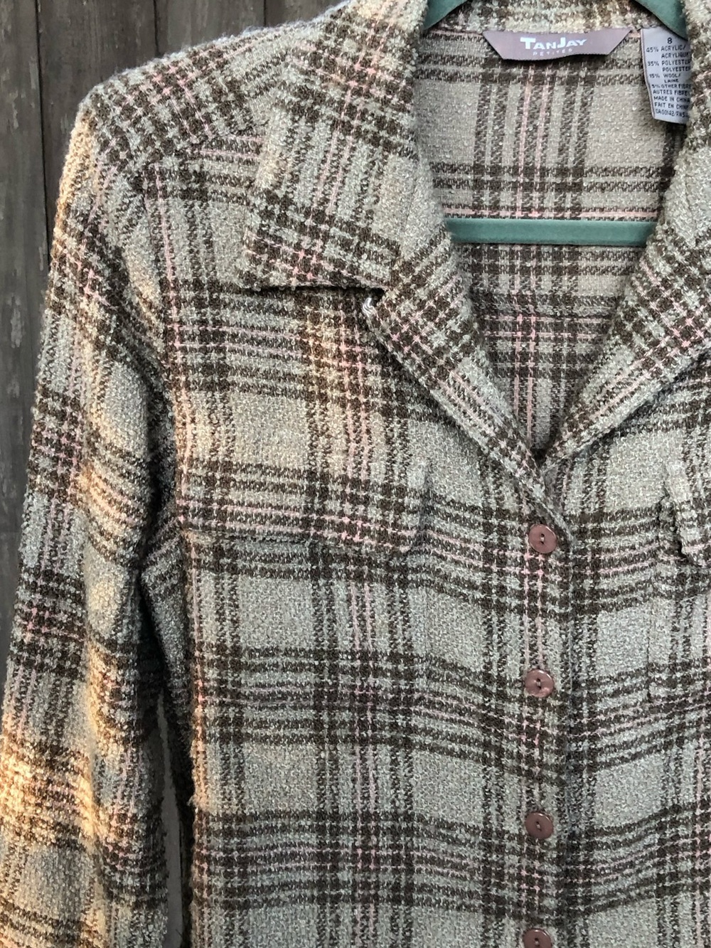 Y2K TanJay Tweed Style Neutral Plaid Button-Down Shirt Jacket Shacket